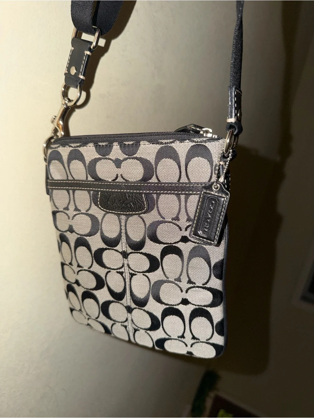 Coach Black and Cream Signature Crossbody Bag